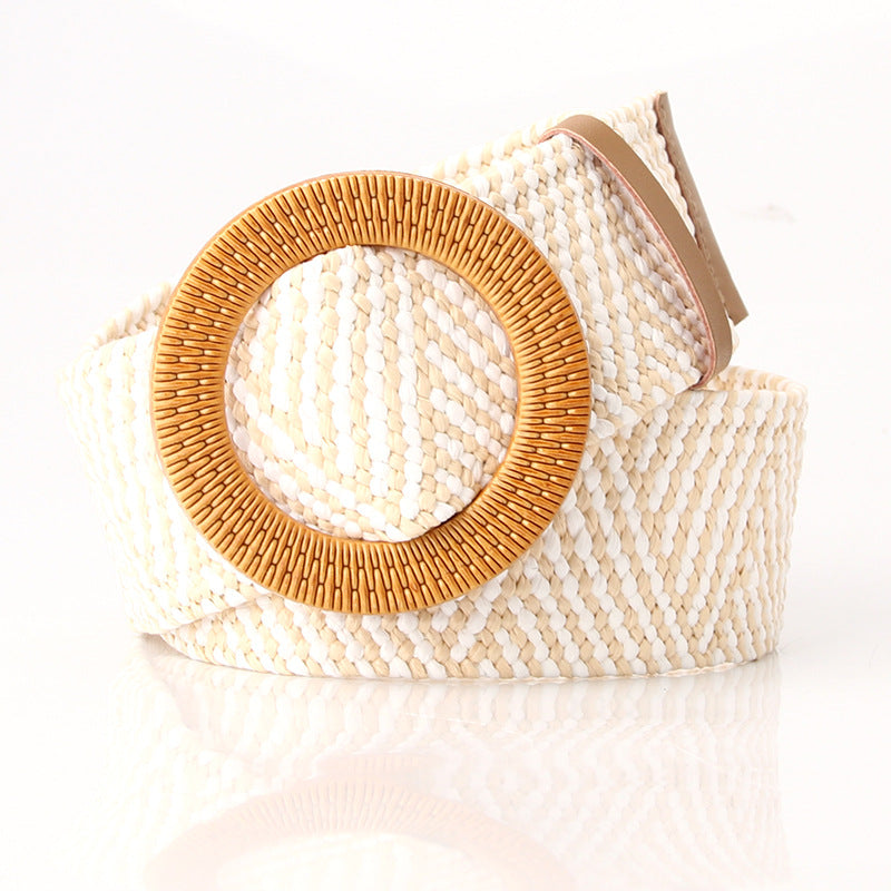 Woven Belt Wide Straw Waist Seal