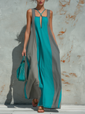 Teal & Gray Color Block Sleeveless Maxi Dress