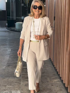 Two-Piece Suit Blazer Coat Pants Gorgeous Neutral Styles Suit