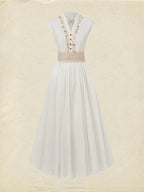 Maxi Linen Dress , Cap Sleeves, V Neck, Plain, Lace, Vintage, White