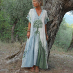 Women's Retro Tree Of Life Art Patchwork Short Sleeve Dress