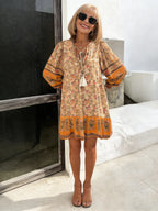 Vacation Dress Printed Shirt Casual Bohemian Vacation V-Neck Dress