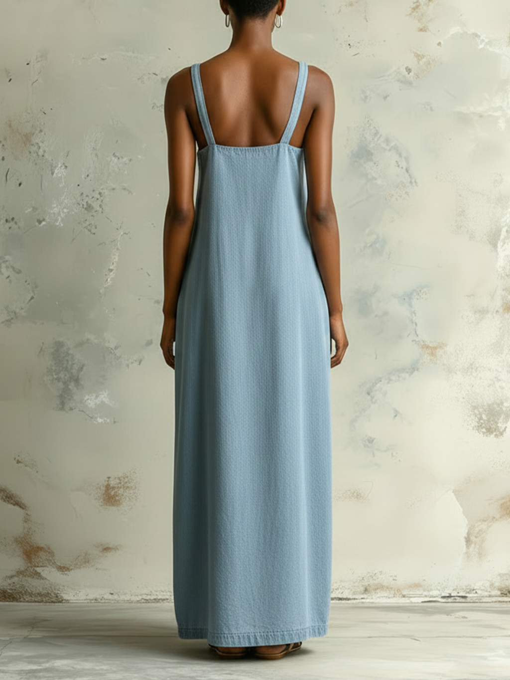 Light Blue Denim Contrast Trim Cami Maxi Dress