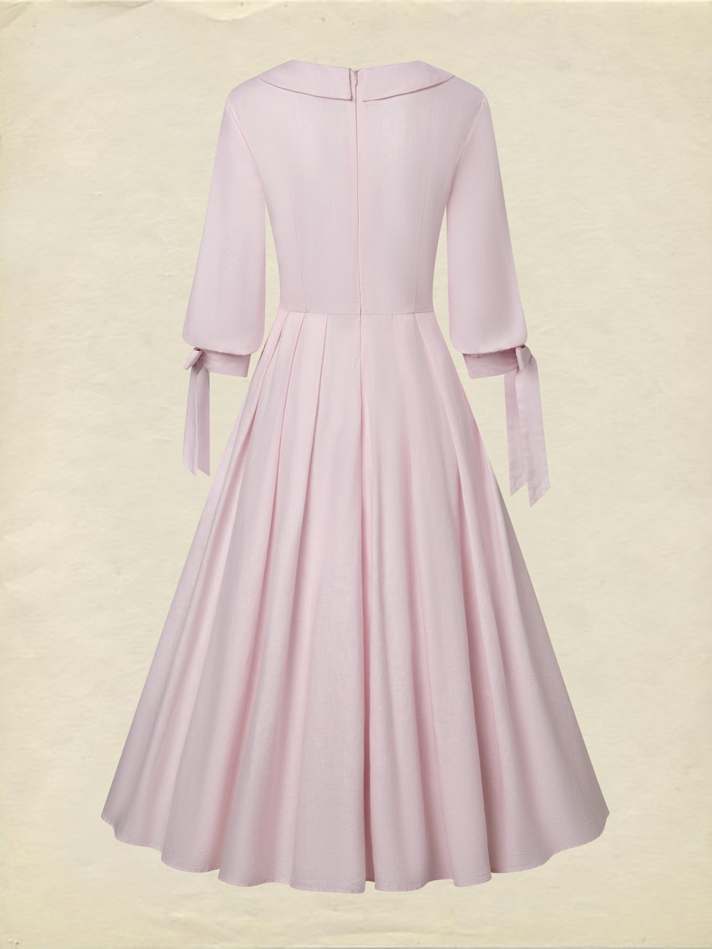 Midi Linen Dress, Half Sleeve, V Neck, Plain, Pocket Design, French Vintage, Light Pink