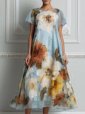 Elegant Floral Chiffon A-Line Midi Dress