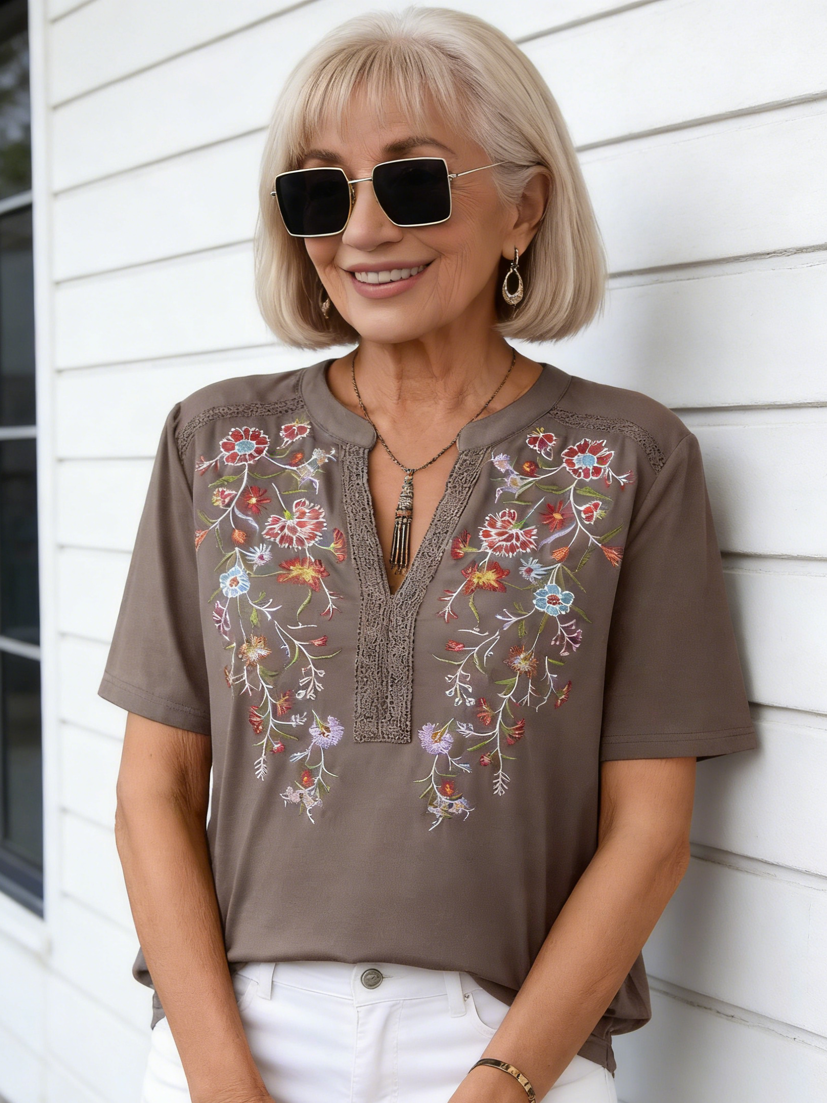 Embroidered Stitched Lace Top