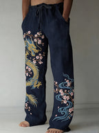 Men's Japanese Dragon & Cherry Blossom Art Cozy Linen Pants