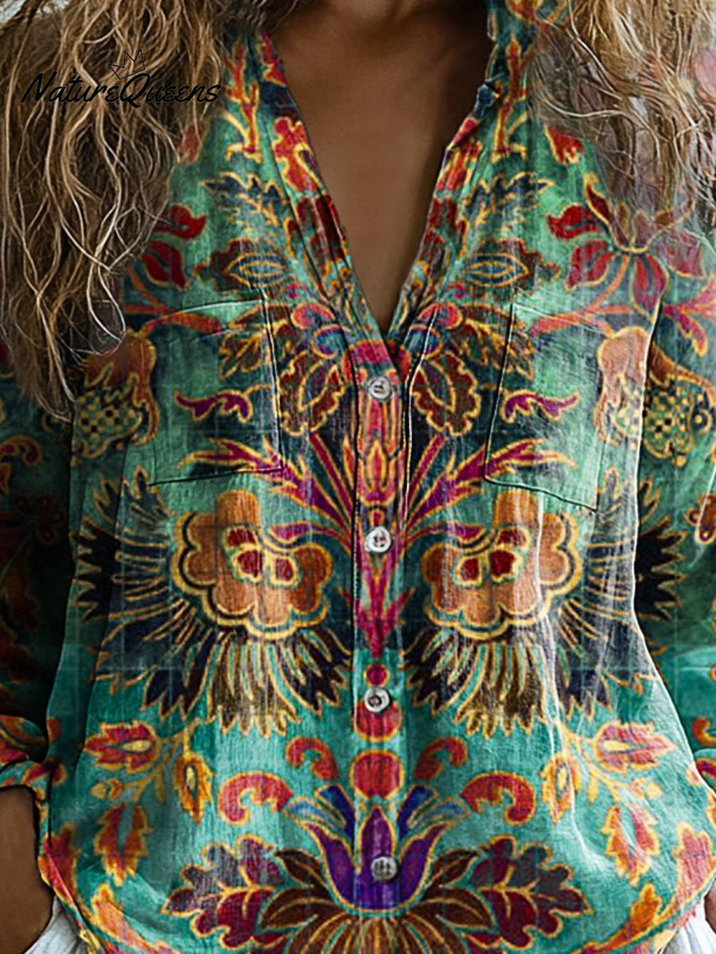 Women's Vintage Lovely Floral Art Print Casual Long Sleeve Comfortable Cotton Shirt