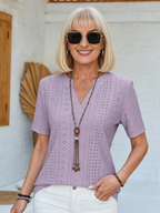Textured Fabric Solid Color Five-quarter Sleeve Loose T-Shirt Casual Top Women