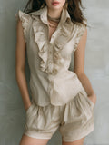 Retro Ruffled Sleeveless Blouse & Shorts Set