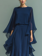 Elegant & Flowy Ruffled Shirt And Wide-leg Pants Two-piece Set