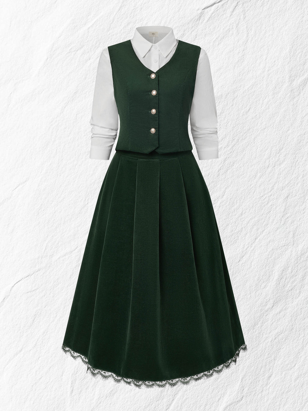 Cotton Vest (Shirt and Skirt Not Included), Sleeveless, V Neck, Plain, Button Design, Vintage, Green