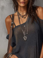 Retro Irregular Shoulder Knit Blouse