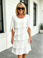 Fashion Solid Color Round Neck Cake Skirt Splicing Dress Women's Clothing
