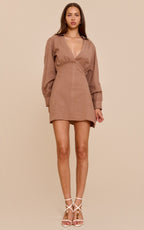 Mocha Plunge Shirt Dress