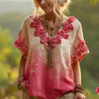 Cozy Pink Rose Gradient Art Short Sleeve Linen Blend T-shirt