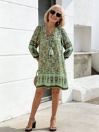 Vacation Dress Printed Shirt Casual Bohemian Vacation V-Neck Dress