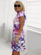 Multi-plant Floral Print Cascade Dress