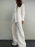 Women's Minimalist Cotton-linen Suit With Wide-leg Pants
