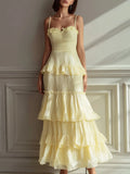 Lemon Yellow Ruffled Tiered Chiffon Cami Maxi Dress