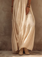Boho Sandstone Ivory Lace-Trim Maxi Dress