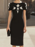 Black Dress With White Pearl Embroidery