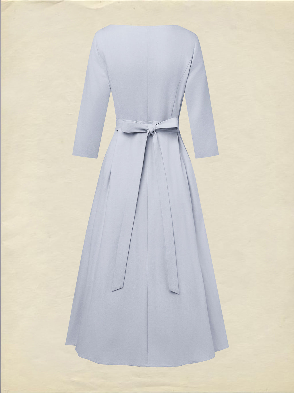 Midi Linen Dress, Half Sleeve, Shawl Collar, Plain, Button Design, French Vintage, lavender
