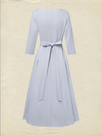 Midi Linen Dress, Half Sleeve, Shawl Collar, Plain, Button Design, French Vintage, lavender