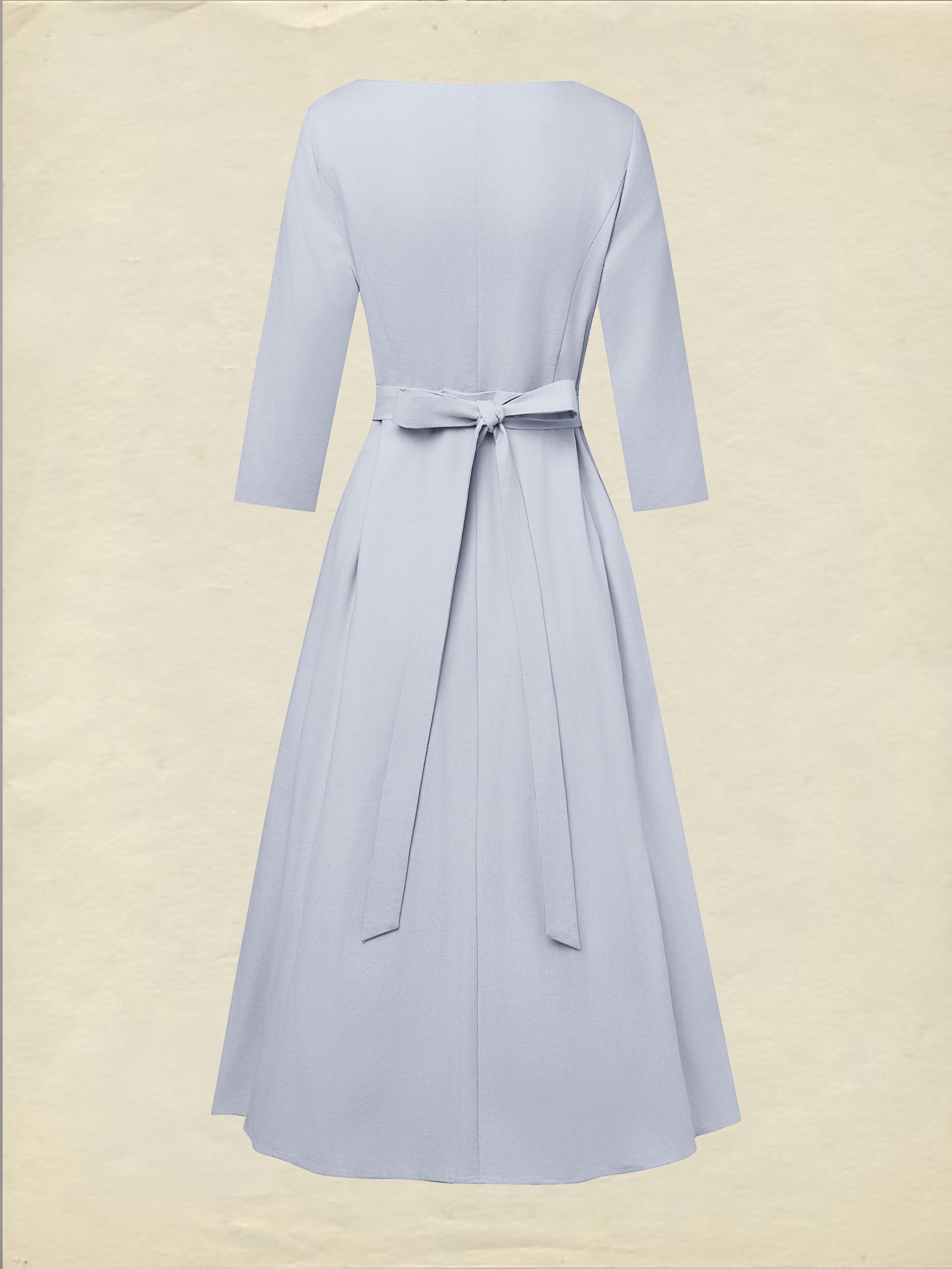 Midi Linen Dress, Half Sleeve, Shawl Collar, Plain, Button Design, French Vintage, lavender