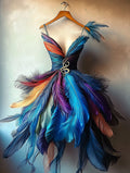 Retro Elegant Music Theme Irregular Stitching Dress 1153