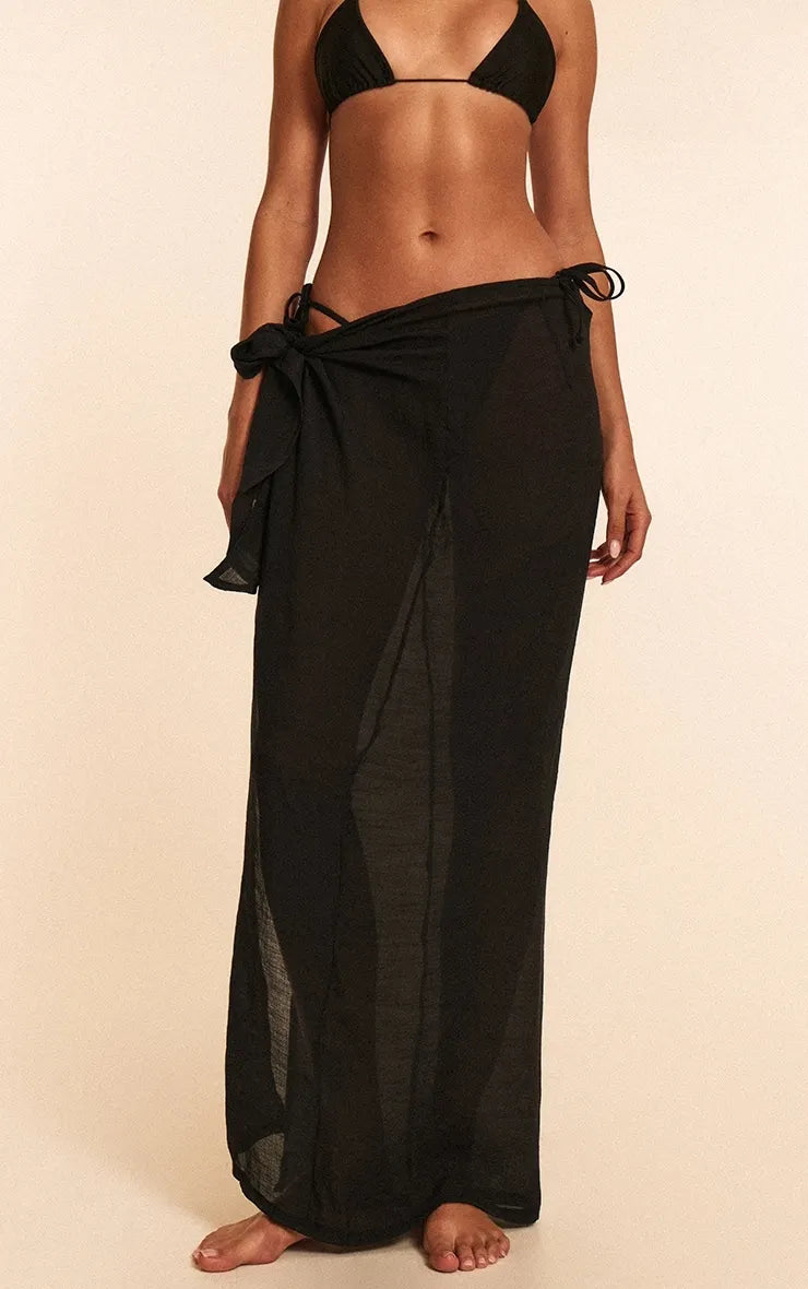 Black Linen Look Beach Sarong
