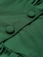 Cotton Maxi Dress, Balloon Sleeve, V neck, Plain, Vintage, Dark Green