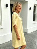 Short Sleeve V-Neck Cotton and Linen Loose Summer Dress