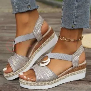 Sandals Metal Buckle Decorative Hemp Rope Wedge Heel Light Bottom Fish Mouth Sandals