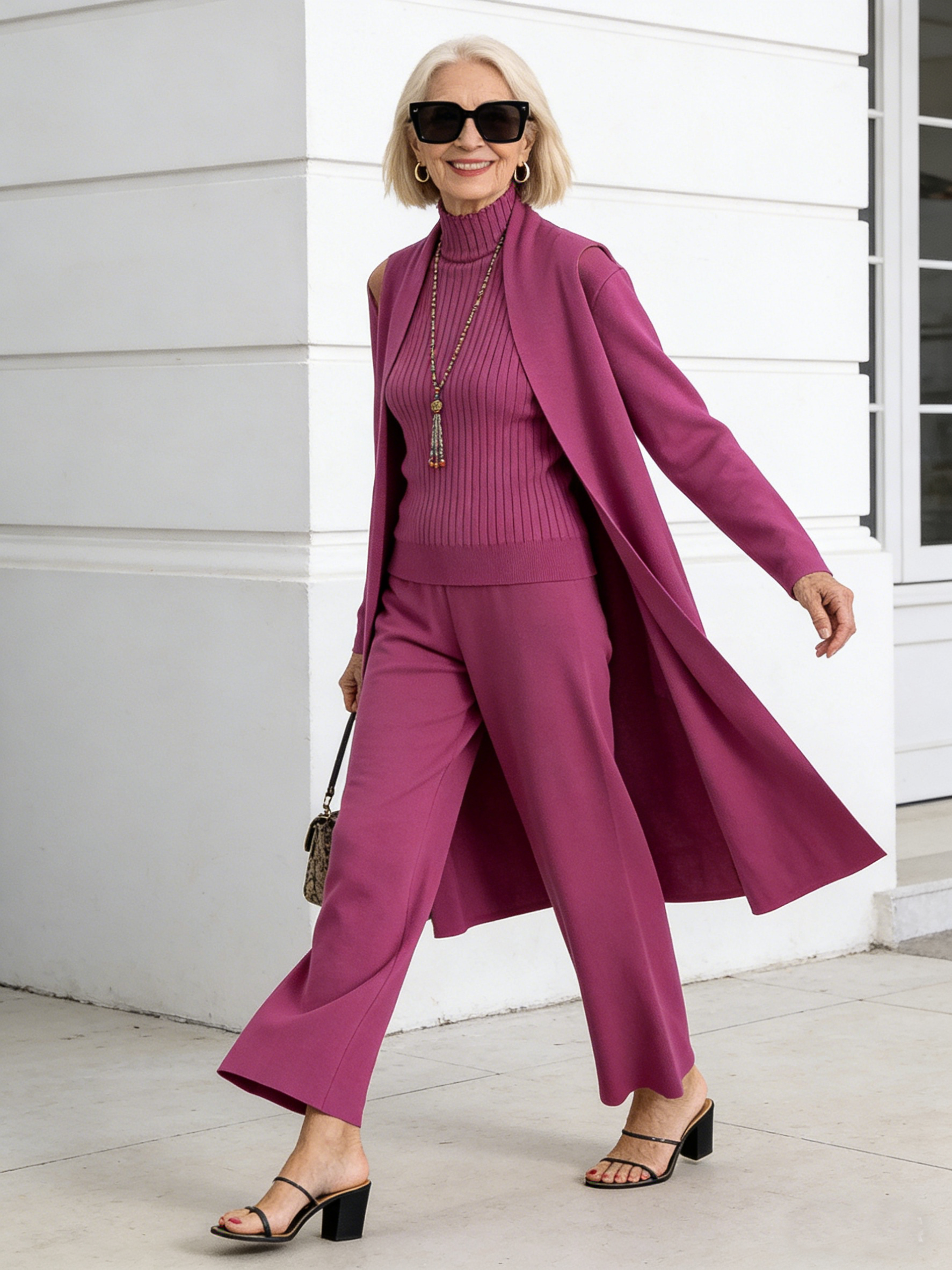 3Pcs Thick Lazy Temperament Knitted Suit Sleeveless Vest Sweater Cardigan Pants Three-piece Set