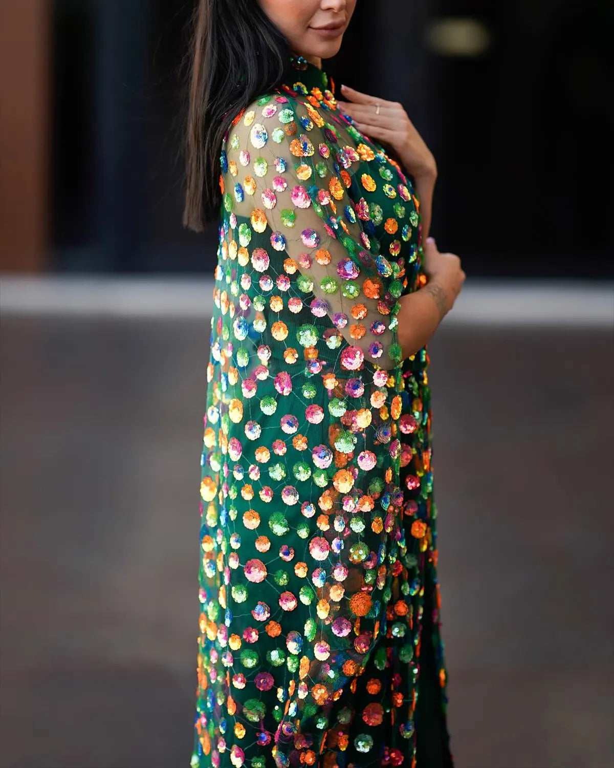 Women's Mesh Blouse Sequin Dress