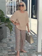 Casual Crew Neck Medium Sleeve Top Printed Floral Pants Set Two-piece Set