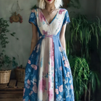 Retro Butterfly Print Transgender Colorblock Patchwork Dress
