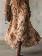 Women's Floral Fringe Art Casual Long Sleeve Maxi Dress