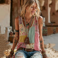 Vintage Floral Patch Art Linen Tank Top