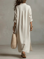 Women's Solid Color Art Casual Fashion Cotton Linen Maxi Dress