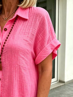Solid Color Shirt Dress Simple, Made of Breathable, Featuring a Lapel Collar and Orderly Button Arrangement That Adds a Vintage Charm