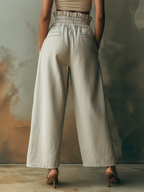 Washed Light Gray Denim High Waist Wide Leg Pants