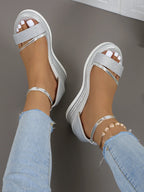 Wedge Heel Sandals Platform-soled Fish Mouth One-word Buckle with Rhinestone Bag and Muffin Women's Sandals
