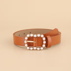 Leather Pearl Belt Ladies Versatile Fashion Decorative Belt Belt Belt