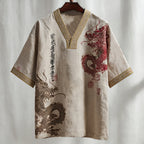 Men's Calligraphy With Dragon Art Print Short Sleeve Shirt