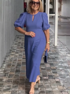 Evening Dress Formal Dress Solid Color Loose-Fitting Casual Round-Neck Small Lantern Sleeves