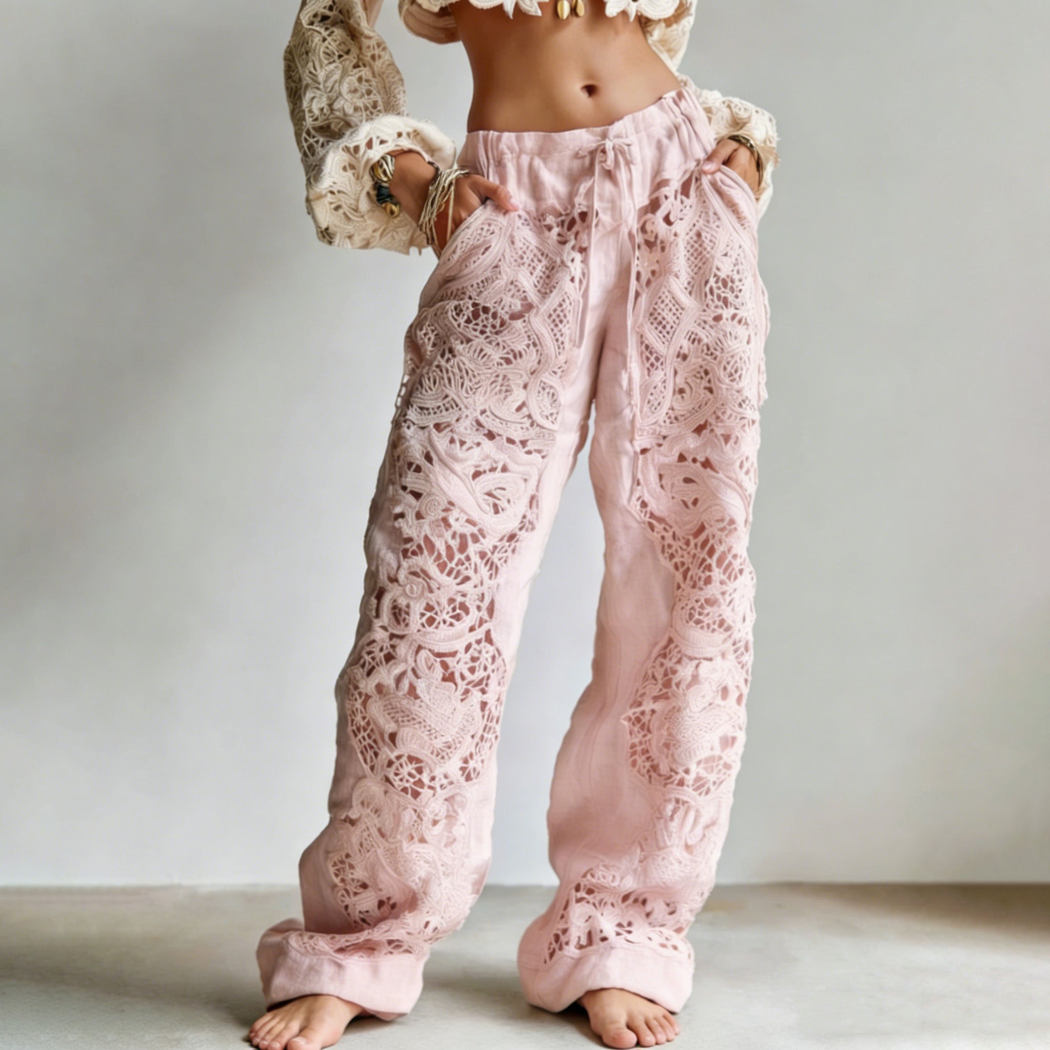 Women's Vintage Floral Embroidered Art Casual Pants