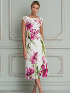 Elegant Floral Lace Sleeve Midi Dress