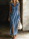 Women's Hooded Sleeveless Denim Maxi Skirt